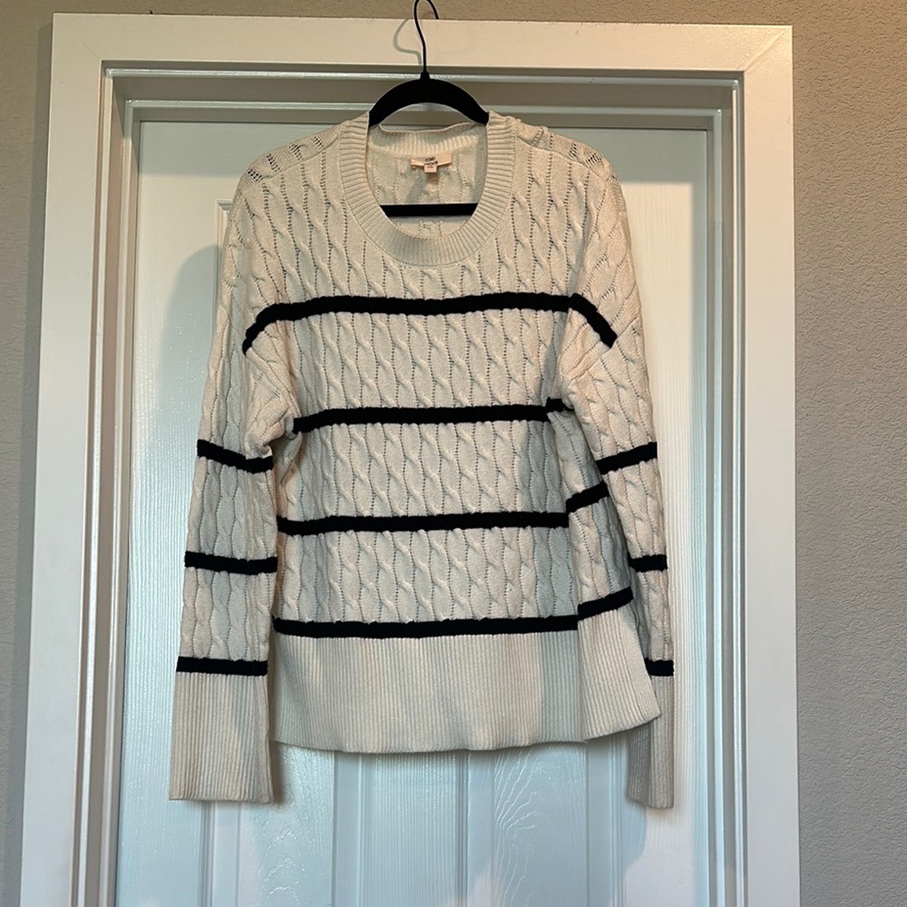 Cable Knit Striped Sweater - Cream and Black
